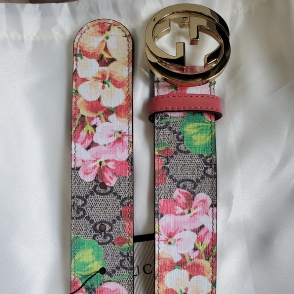 GG Blooms Pink Floral Blossom Belt Gold Buckle - Picture 8 of 8